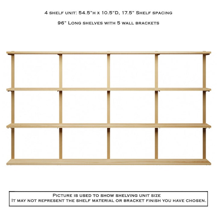 heavy duty 4 tier bookshelves with 5 wall mount shelf brackets by Vault Furniture. 96"x54.5"