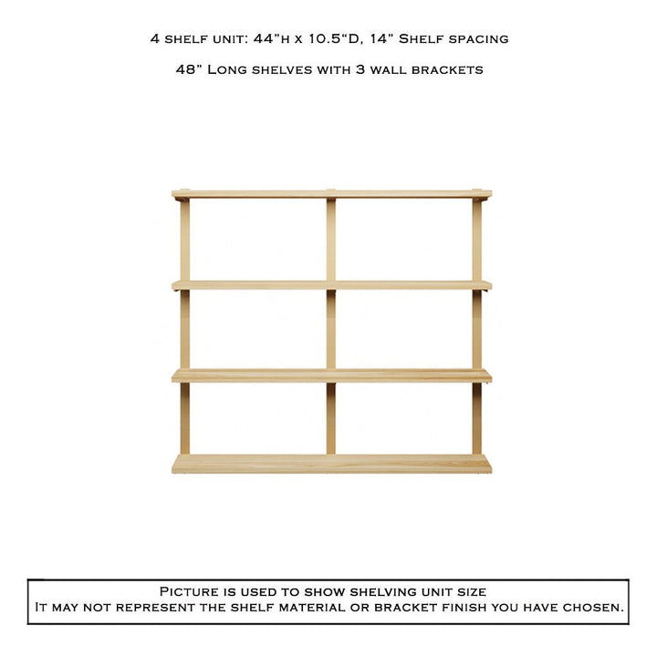 4 tier bookshelf in ash and brass brackets by Vault Furniture. 48"x44"
