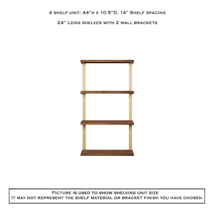 4 tier bookshelf in walnut and brass by Vault Furniture. 24"x44"