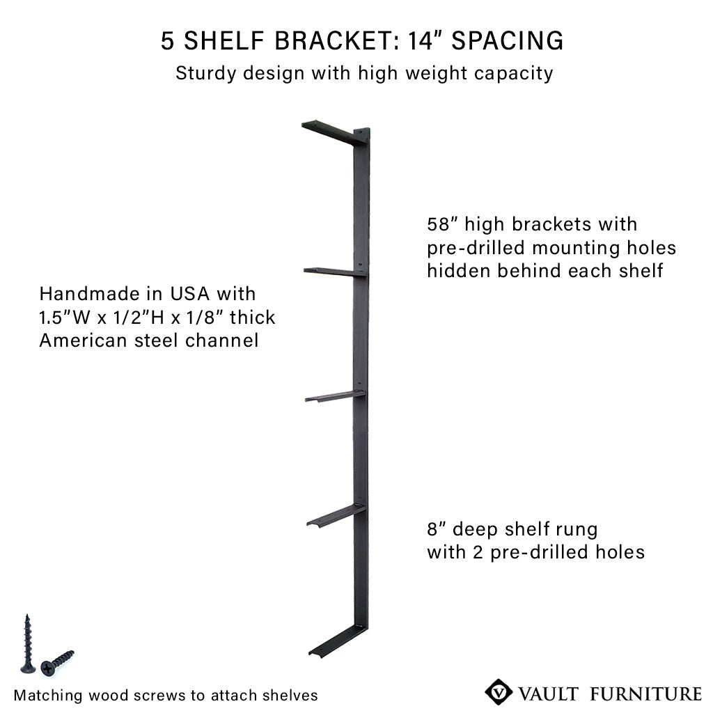 5 shelf bracket 58" high solid steel with black finish by Vault Furniture. 