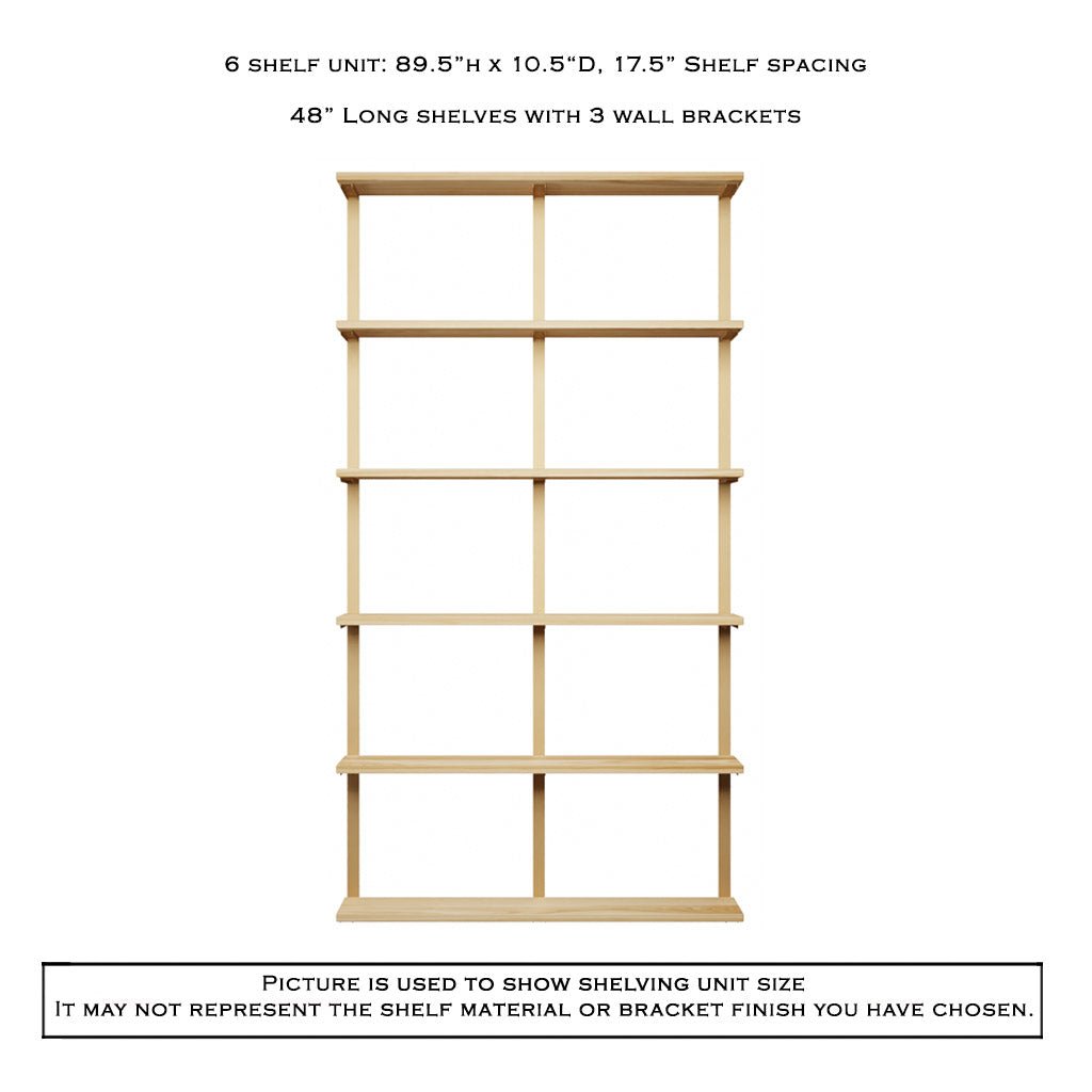 6 tier wall mount shelving unit in ash and brass brackets by vault furniture