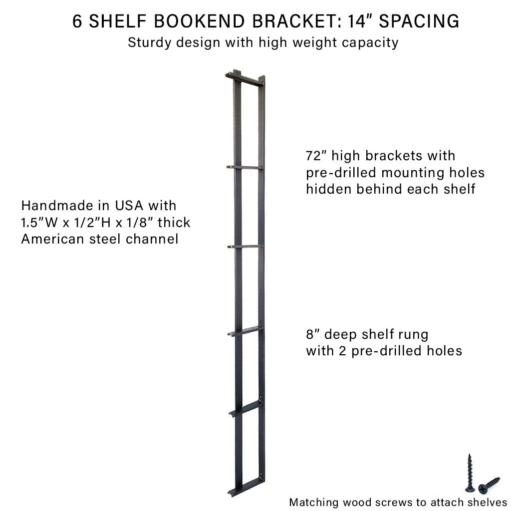 6ft high bookshelf bracket 6 tier with bookend detail. Vault Furniture