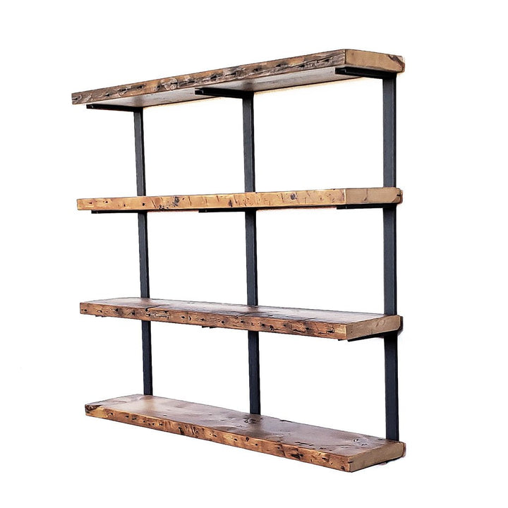 4 shelf wall mount bookshelf 44" high reclaimed wood steel bracket. Vault Furniture
