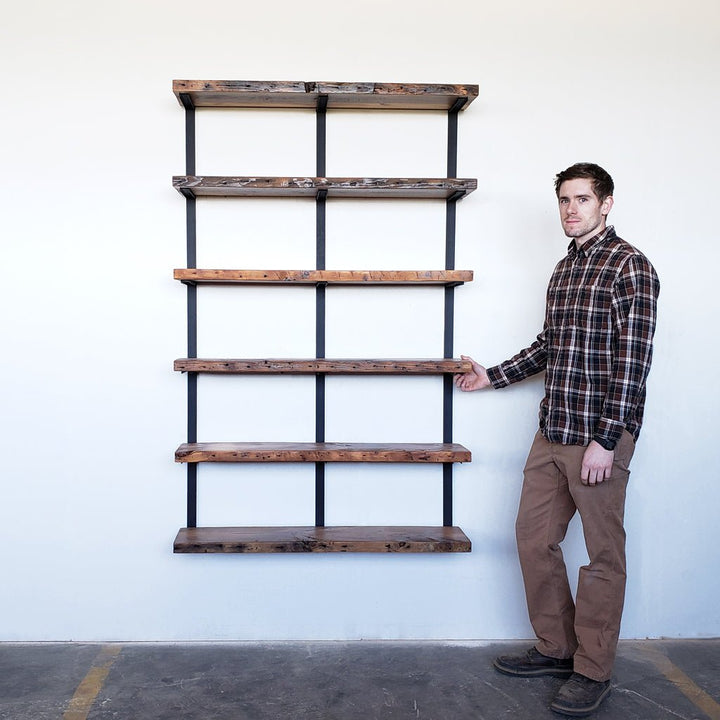 American made bookshelf 48x72 6-shelf solid wood and steel brackets Low VOC finish. 