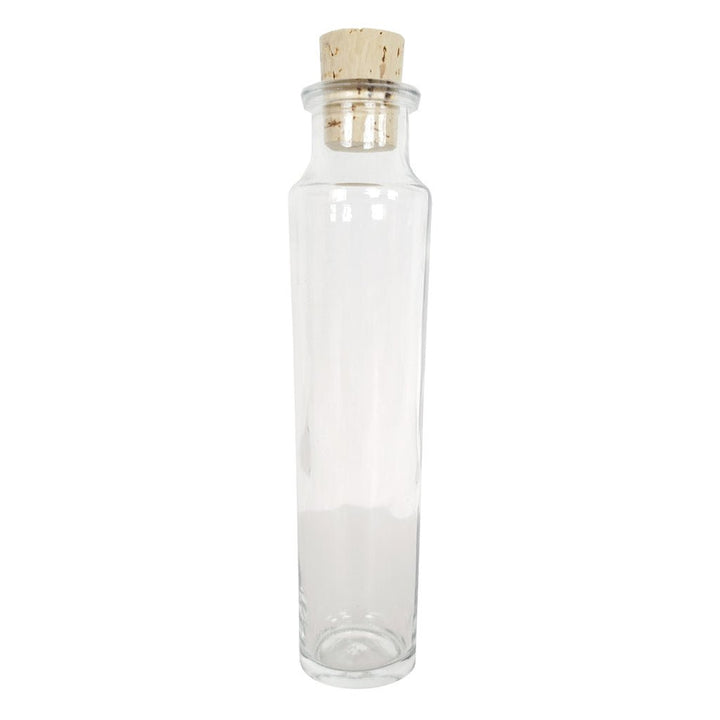 Slender glass bottle with cork. Bud vase or food grade storage bottle by Vault Furniture