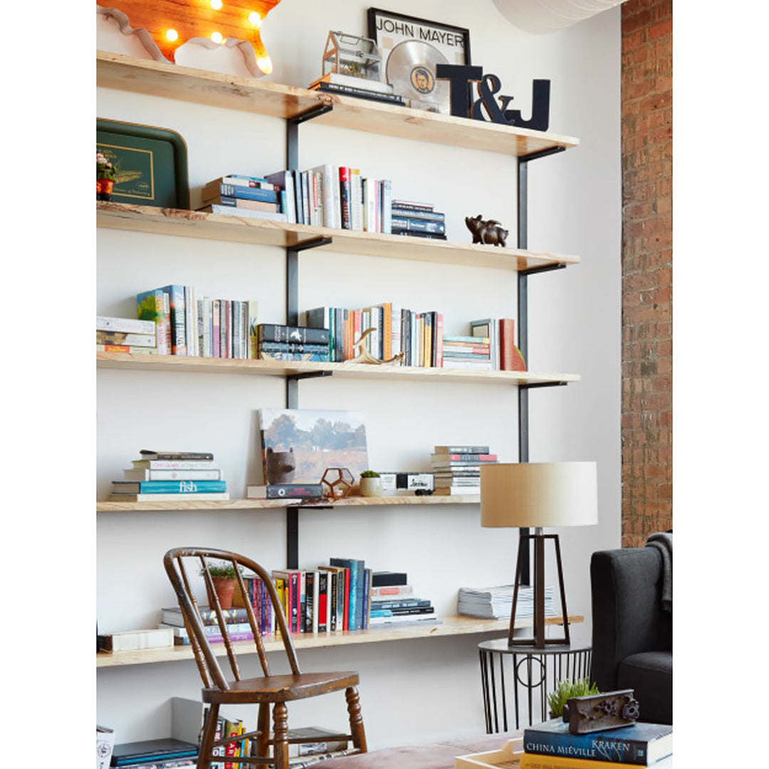 Modern shelving handmade in USA with solid wood and steel by Vault Furniture