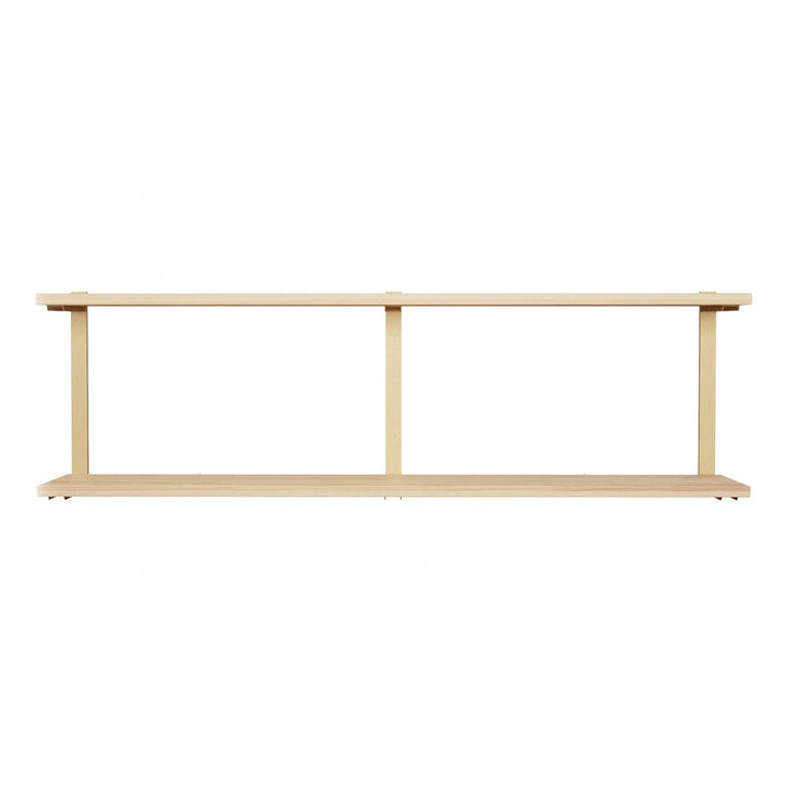ash and brass bracket wall shelves by Vault Furniture