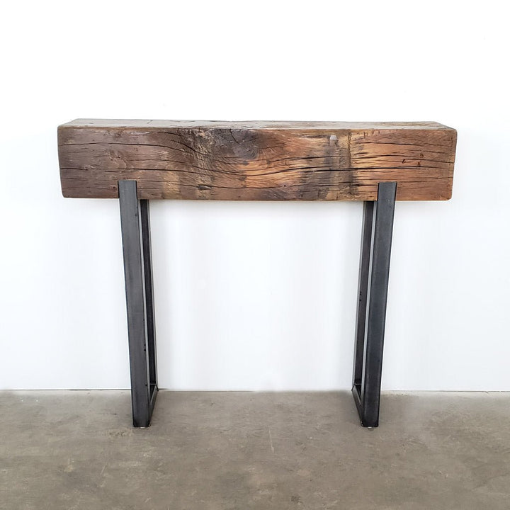 Reclaimed Beam and steel Console Table