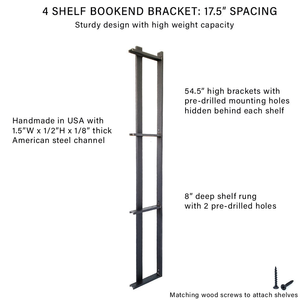 4-tier steel shelf bracket with bookend detail. 54.5"H by Vault Furniture
