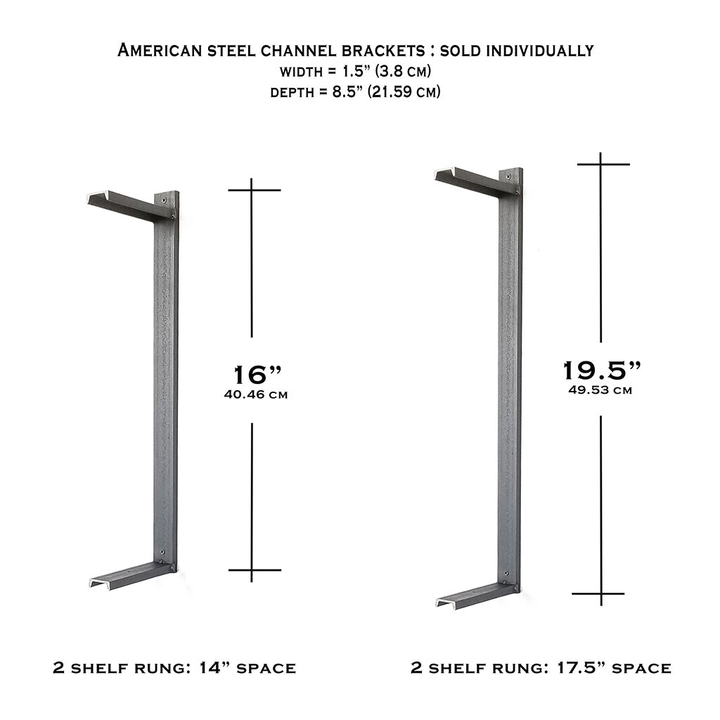 2 shelf steel bracket for Wall-mount shelving. Custom bracket by Vault Furniture