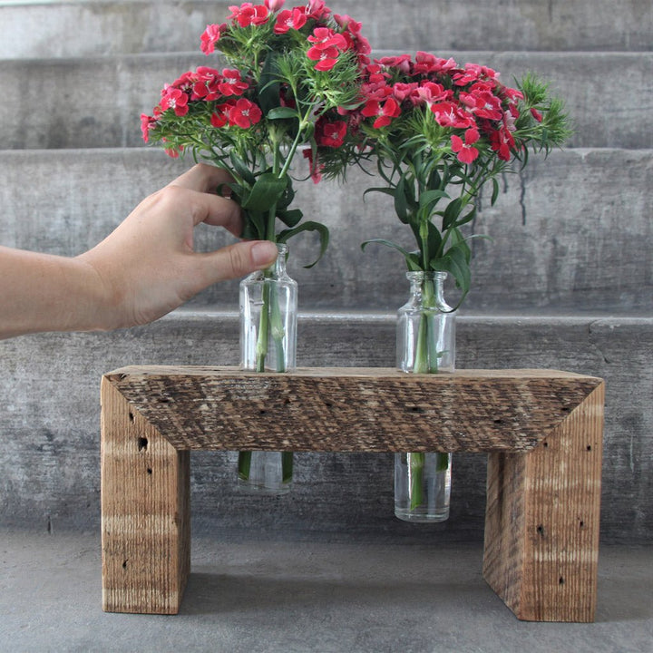 Reclaimed wood bud vase stand by Vault Furniture