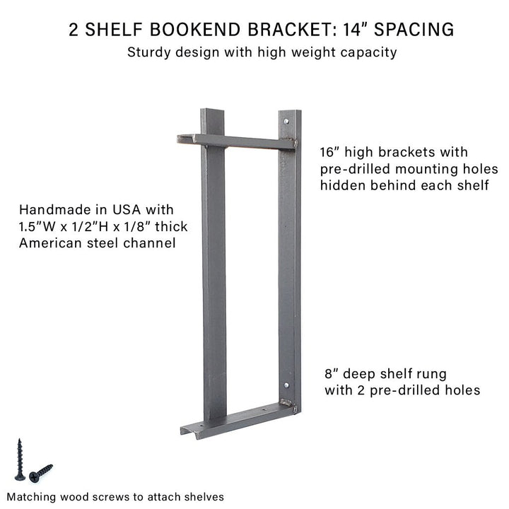 Wall Mount 2 Shelf Unit: 16" Height with Bookend Brackets
