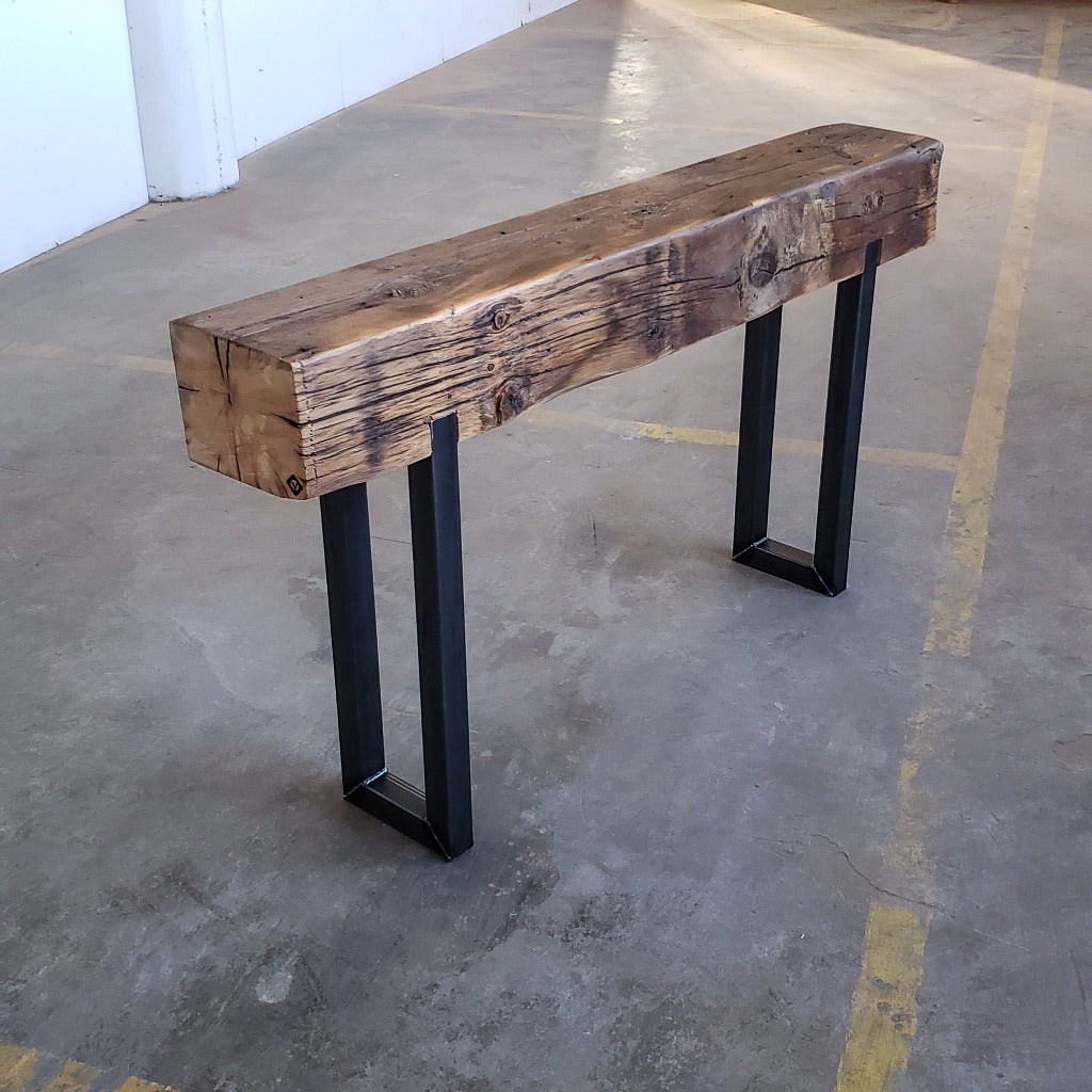 Modern industrial reclaimed beam console table