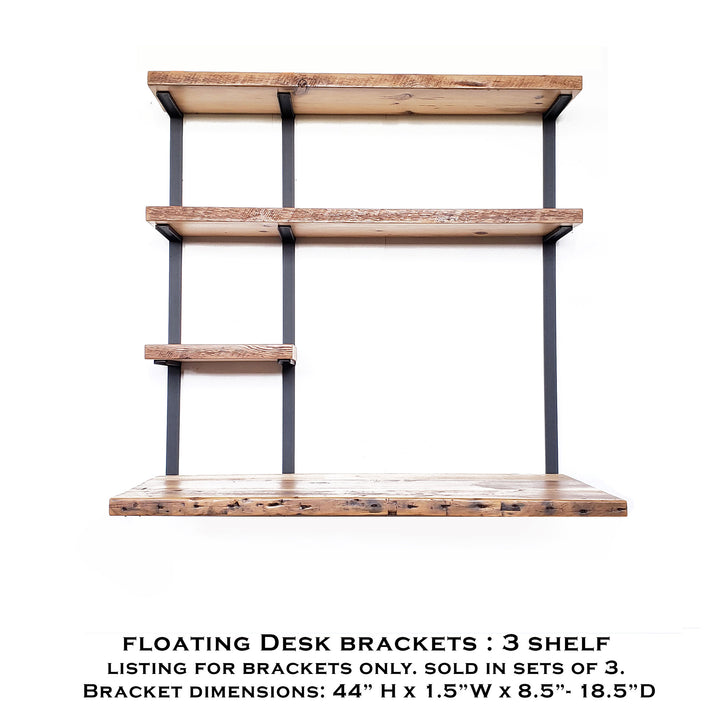 metal brackets for floating computer desk with 3 shelves by vault furniture