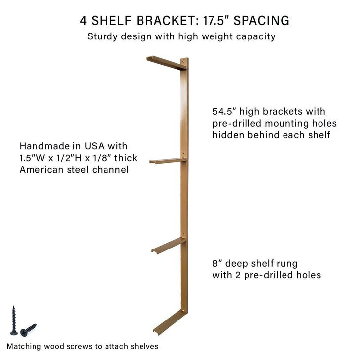 Steel 4-shelf bracket 54.4" brass powder-coat. Vault Furniture