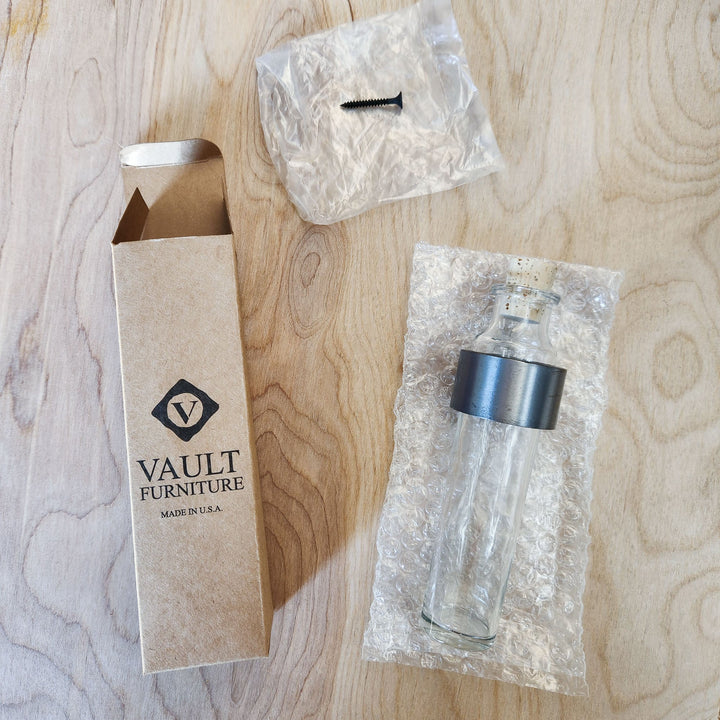steel and glass small hanging vase by vault furniture