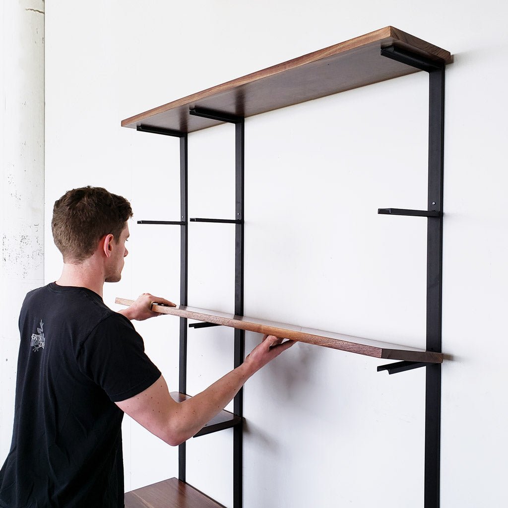 Heavy duty wall mount shelving with desk by Vault Furniture