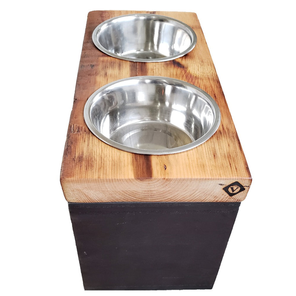 large pet bowl stand hand-made from reclaimed pine and steel by Vault Furniture