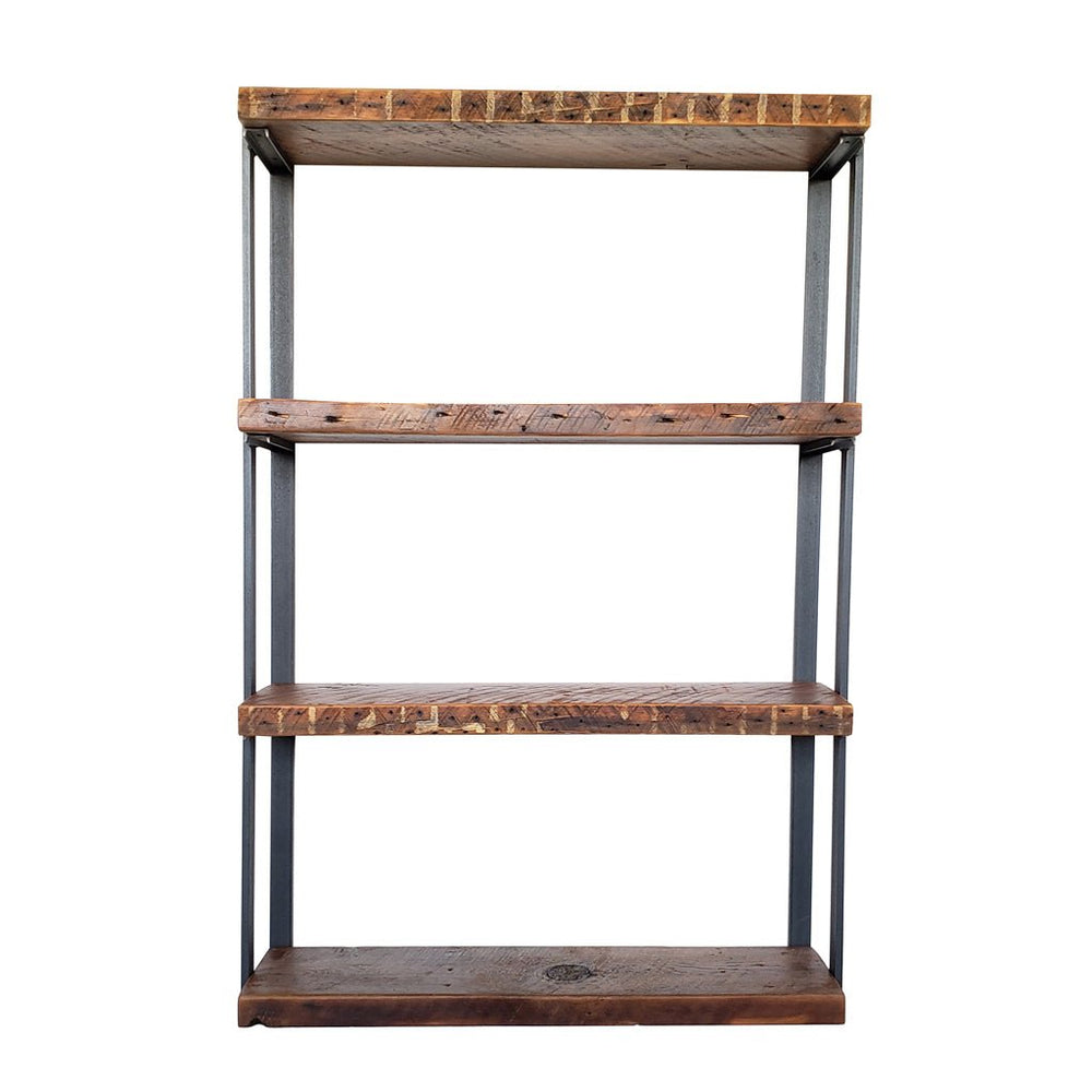 loft style open bookshelf 36"L reclaimed pine 54.5"H metal bracket with bookend by Vault-furniture
