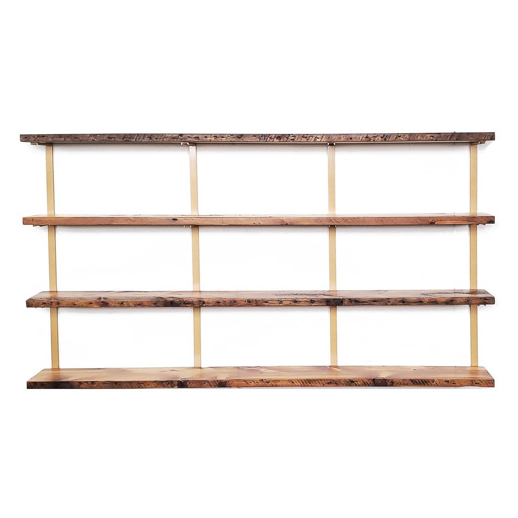 8ft mid-century-modern shelving with 4 Gold Steel Shelving Brackets