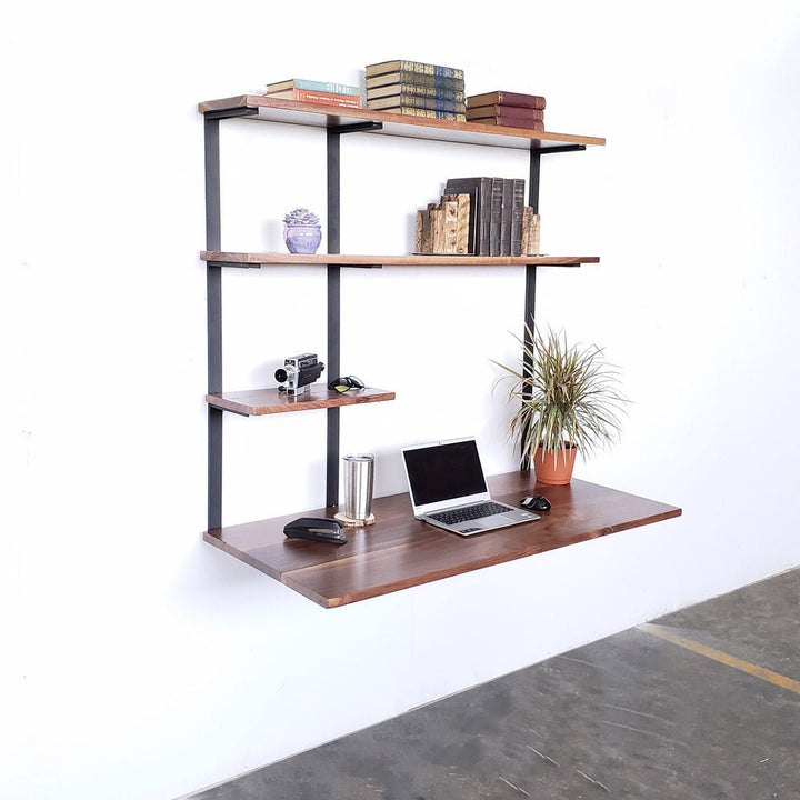 Minimal office floating desk with 3 shelves by Vault Furniture