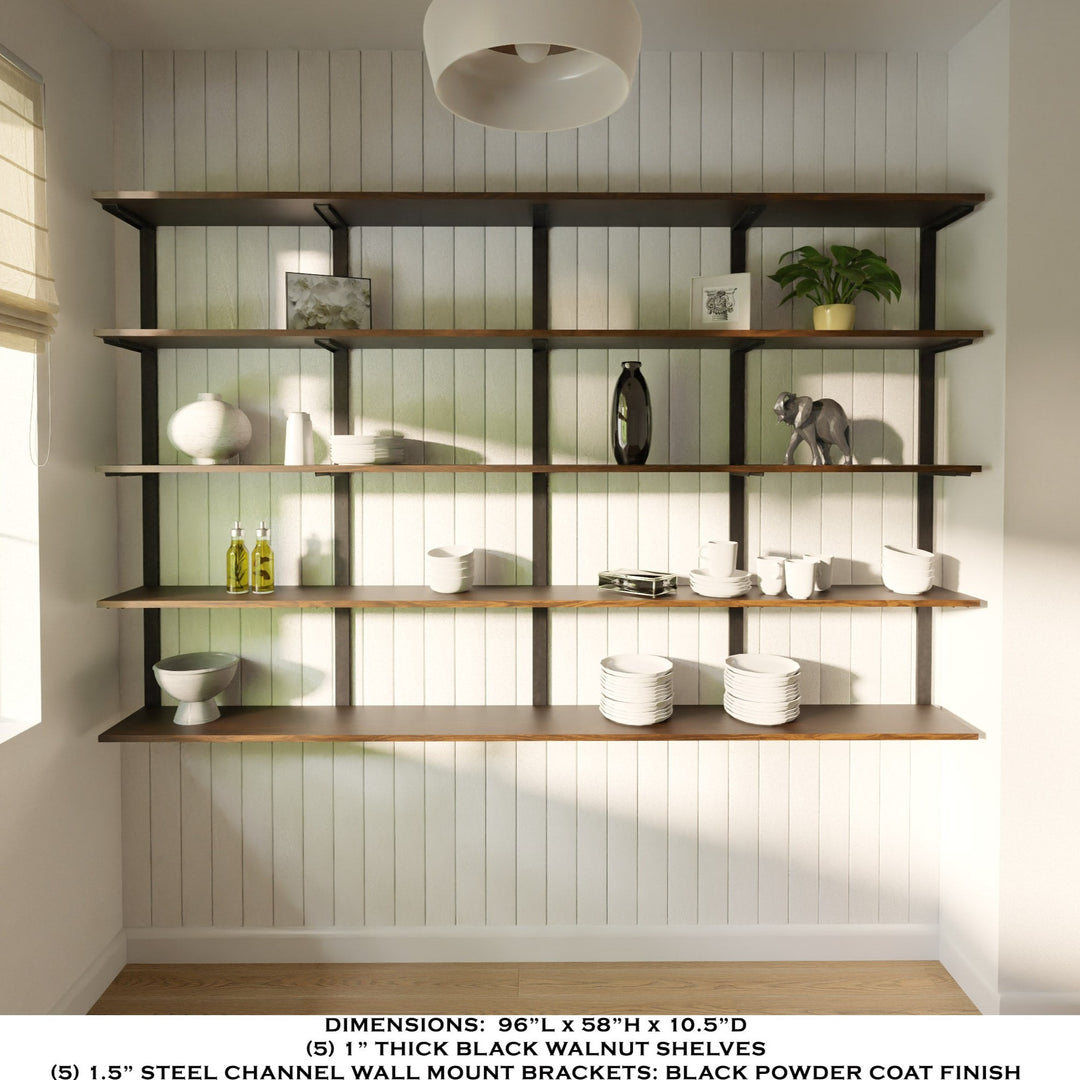 Modern Black Walnut pantry shelves made in USA