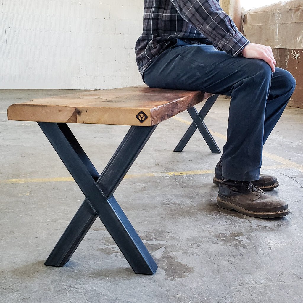 Reclaimed Wood Bench with steel "X" legs