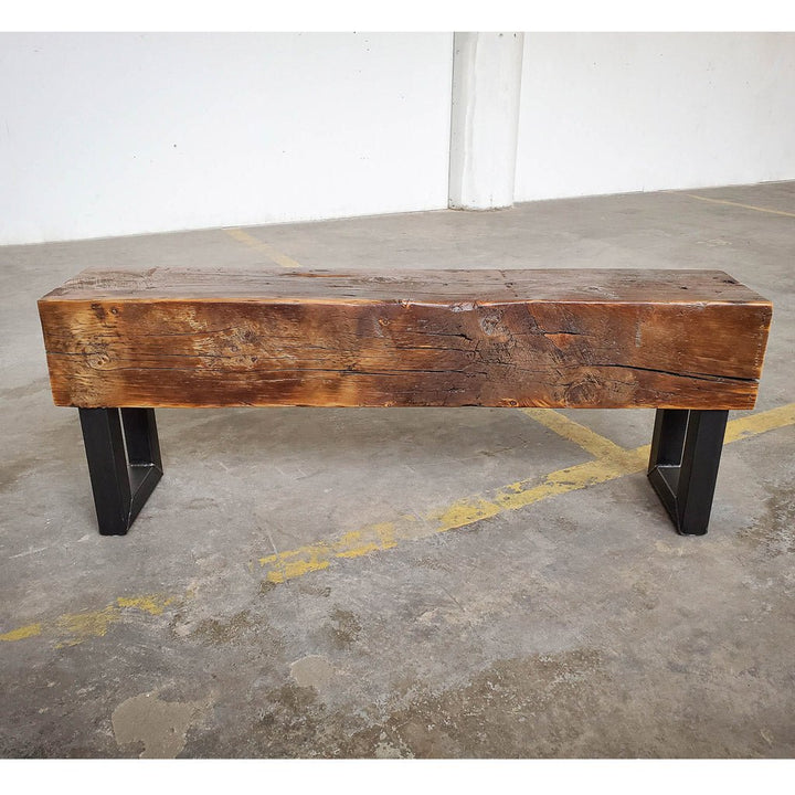 Reclaimed Beam Bench with Square Steel Legs