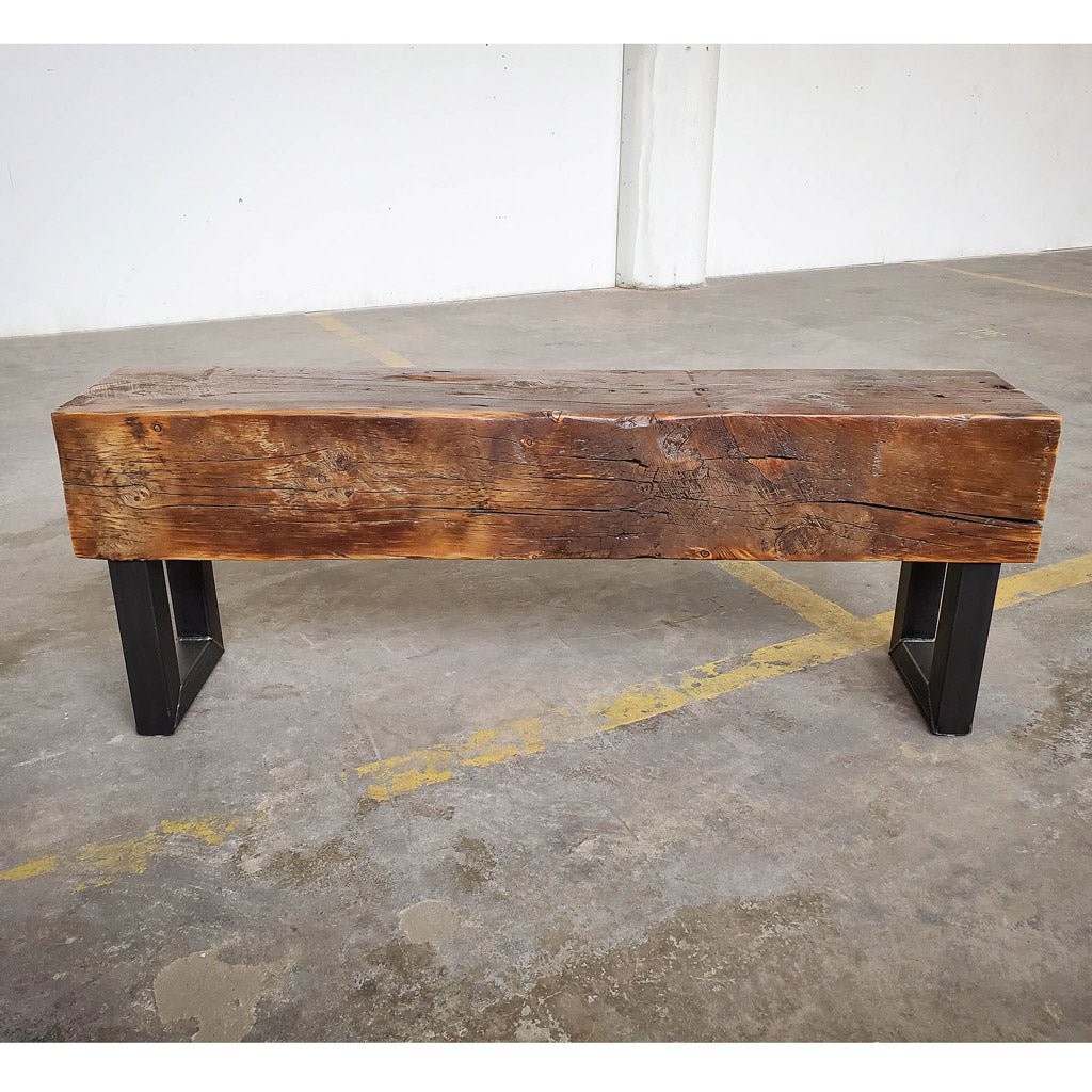 Reclaimed Beam Bench with Square Steel Legs – Vault Furniture