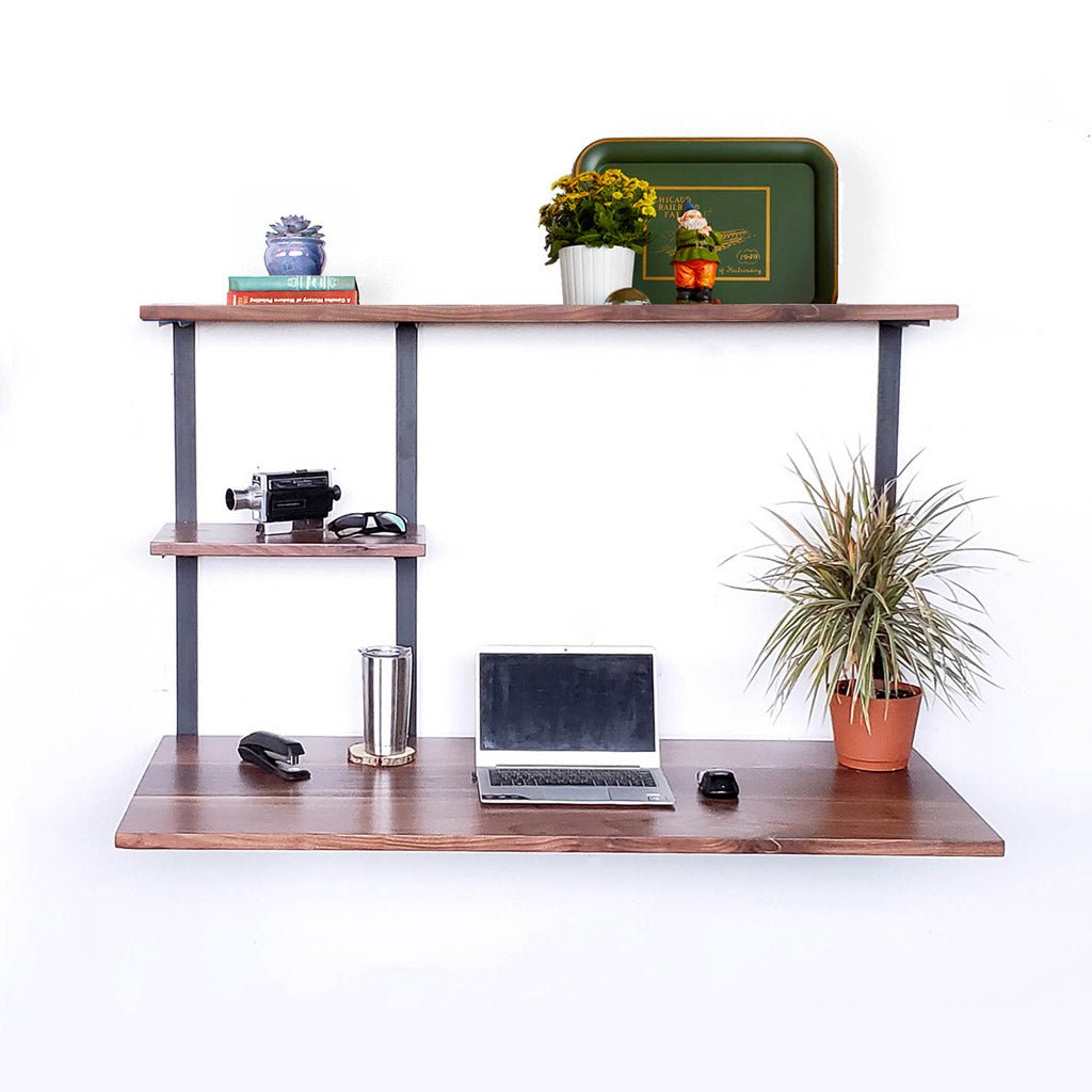 Wall mount floating desk in black walnut by vault furniture