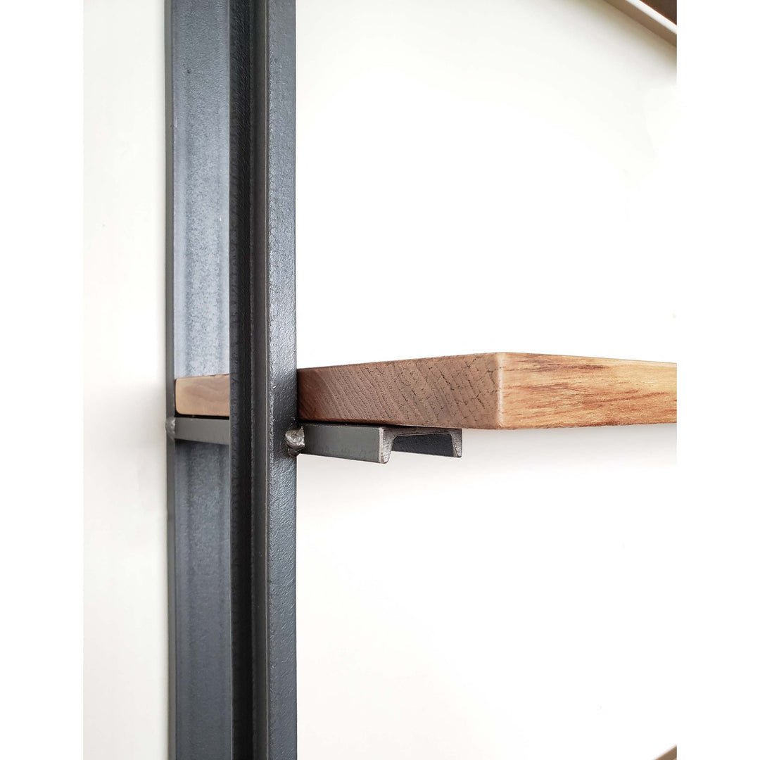 solid American steel channel wall mount shelf bracket with bookend detail. Handmade in USA
