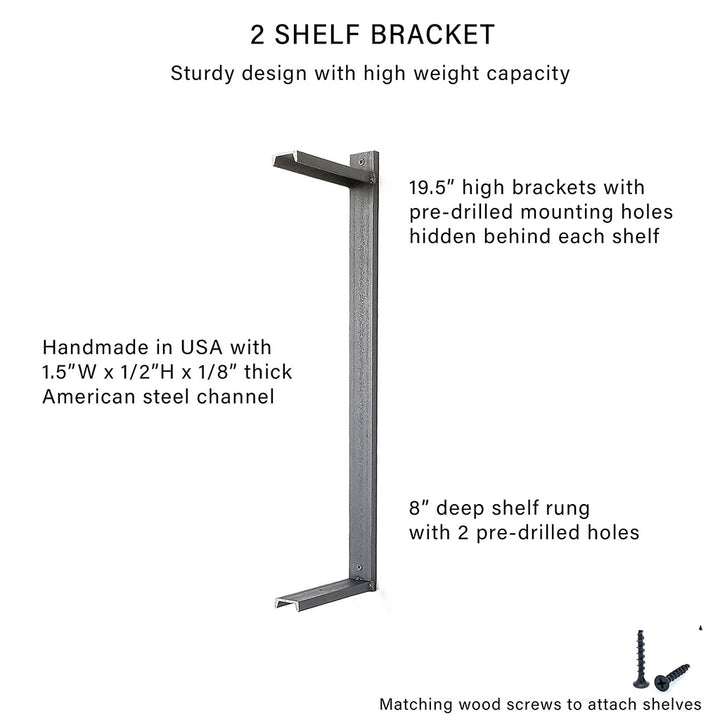 Solid Steel Double shelf bracket 19.5 inch clear powder coat finish