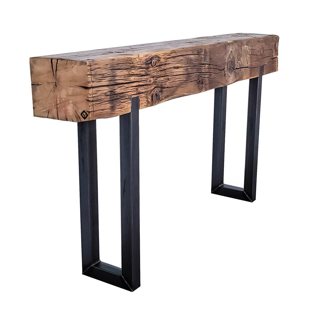 Reclaimed wood and steel console table