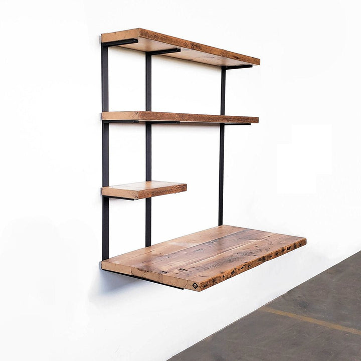Reclaimed wood floating desk with 3 shelves by Vault Furniture