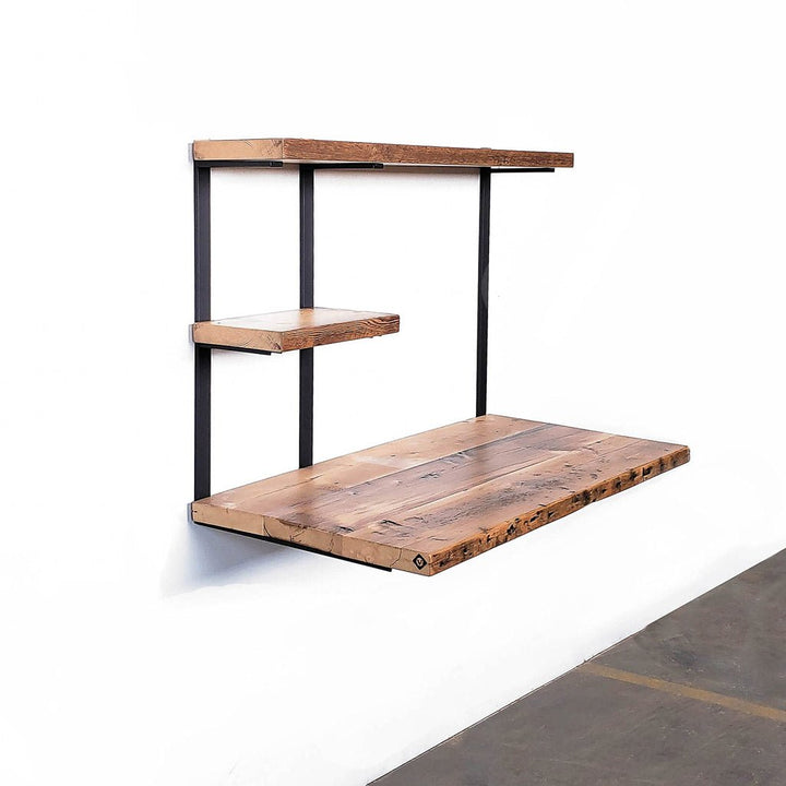 reclaimed wood and steel wall mounted desk by Vault Furniture