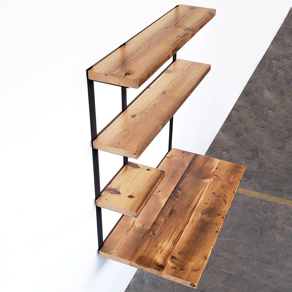 Floating desk with shelves in reclaimed pine and steel by Vault furniture