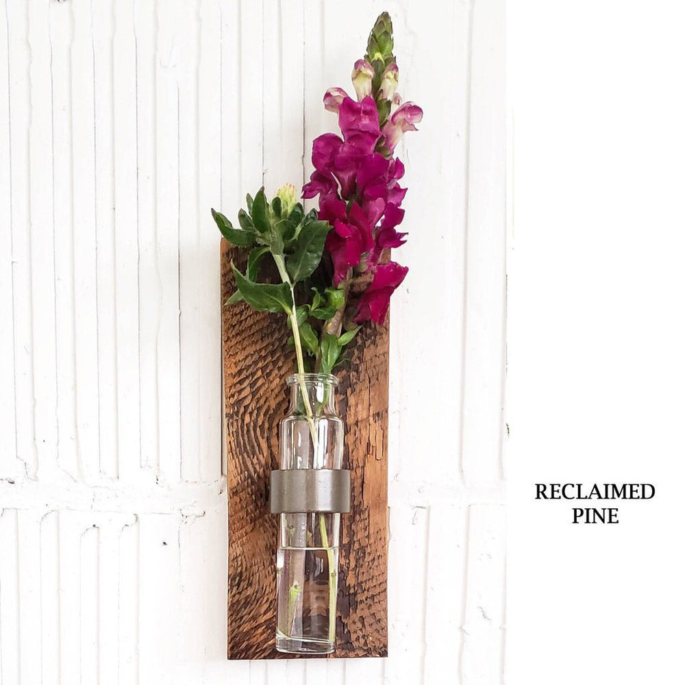 Reclaimed pine wall sconce with budvase by Vault Furniture