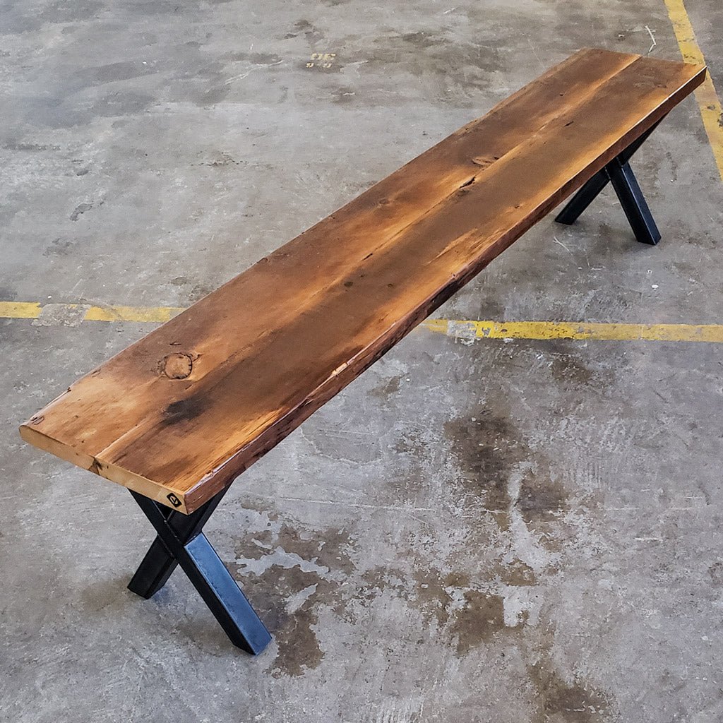 Reclaimed Wood Bench with steel "X" legs