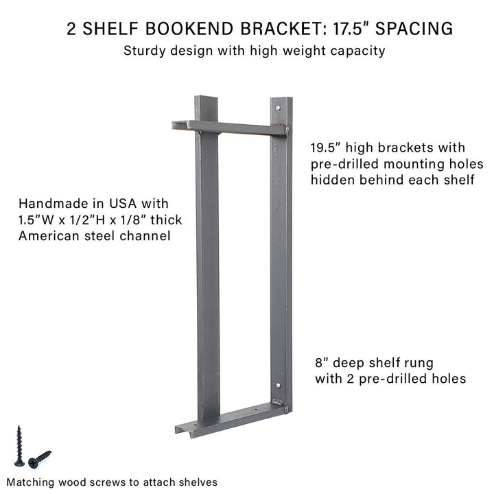 Sturdy shelf bracket made from solid steel. 2 shelf 19.5" bookend by Vault Furniture