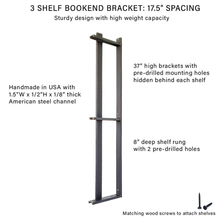 Sturdy wall bracket 3-tier 37"H solid steel with bookend