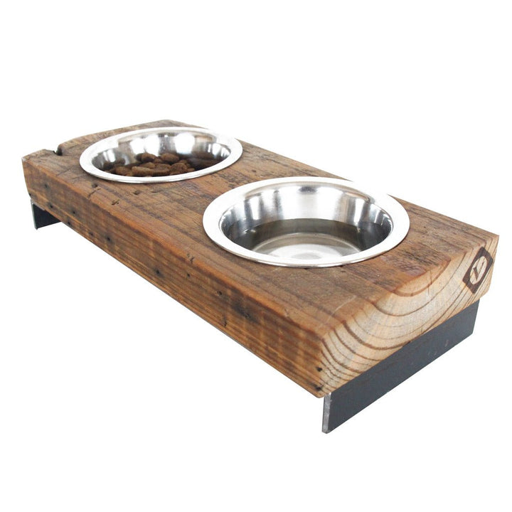 unique small pet feeder hand-made from reclaimed wood and steel