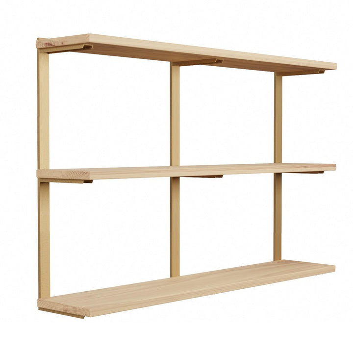 Ash and brass 3 shelf wall unit by Vault Furniture